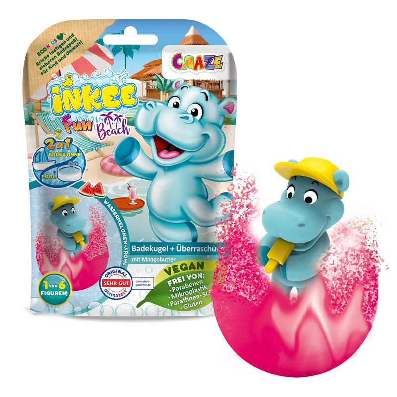 CRAZE INKEE Surprise Bath Bomb Watermelon Scent with Collectible Hippo Figure