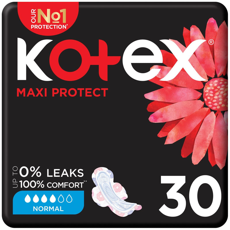 Kotex Maxi Normal Feminine Pads With Wings, Thick Absorbent Core, Soft Top Cover