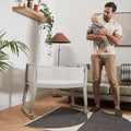 Snuzpod Studio Bedside Crib Oslo Grey with Panoramic Mesh and Castor Wheels