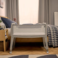 Snuzpod Studio Bedside Crib Oslo Grey with Panoramic Mesh and Castor Wheels