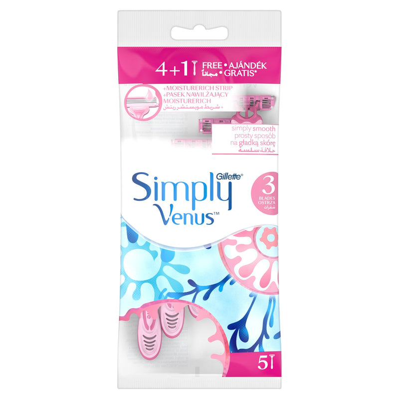 Venus Simply 2 Disposable Women's Razors, 2 Blades, Moisture Rich Strip, 5 Pieces