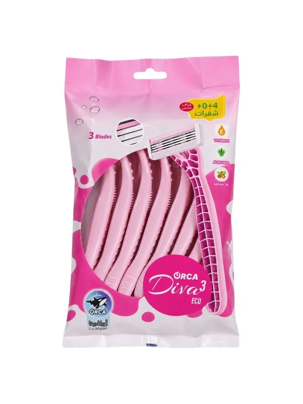 Orca Eco 3-Blade Women's Razors, Moisturizing Strip, 10+4 Pieces