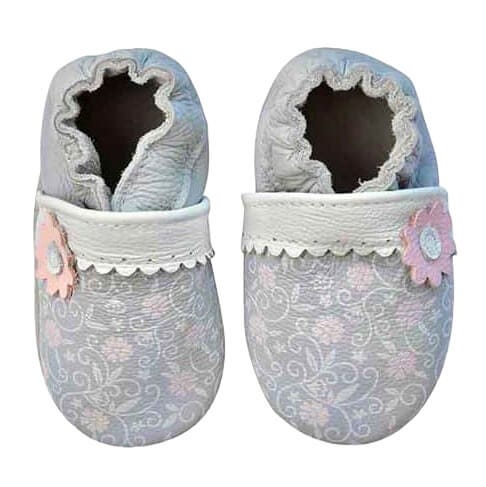 Rose et Chocolat ClassicZ Leather Indoor Slippers Paisley Grey Pink Girls 0-6m