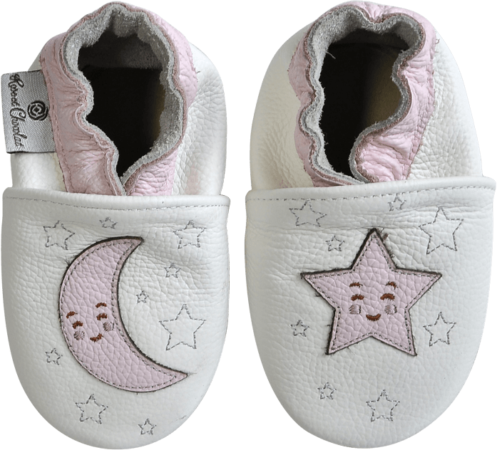 Rose et Chocolat ClassicZ Moon Stars White Leather Baby Slippers