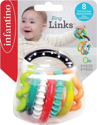 Infantino Textured Ring Links Baby Activity Toy, 8-Piece Set, 0+ Months