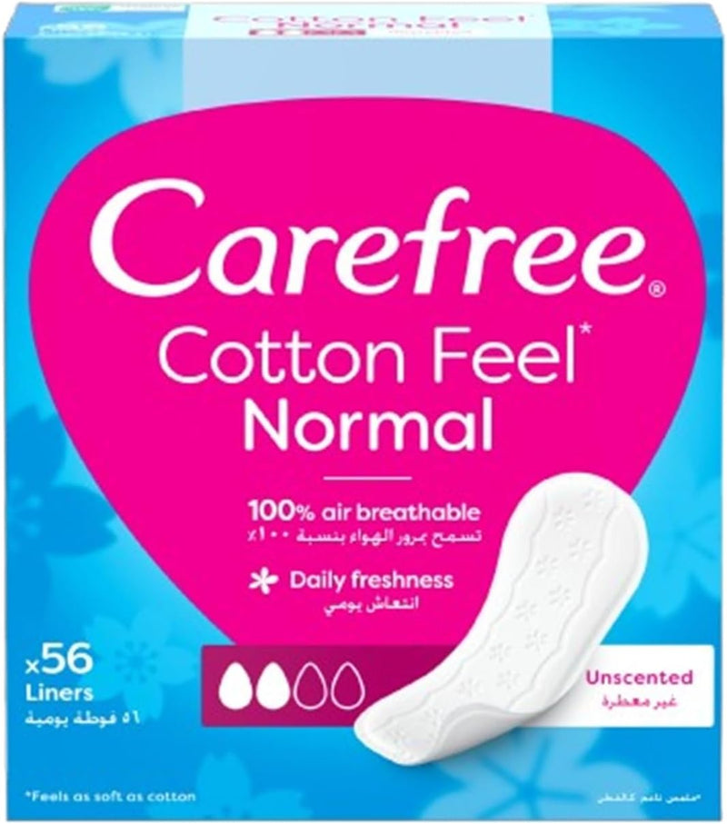 Carefree Cotton Feel Unscented Pantyliners Normal Size Dermatologically Tested Pack of 56
