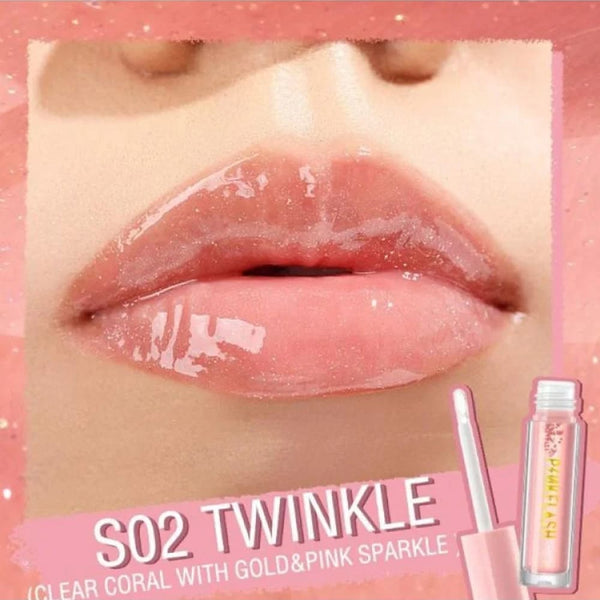 Pink Flash Long-Lasting Glossy Lip Gloss Sheer Coral Gold and Pink Shimmer S02