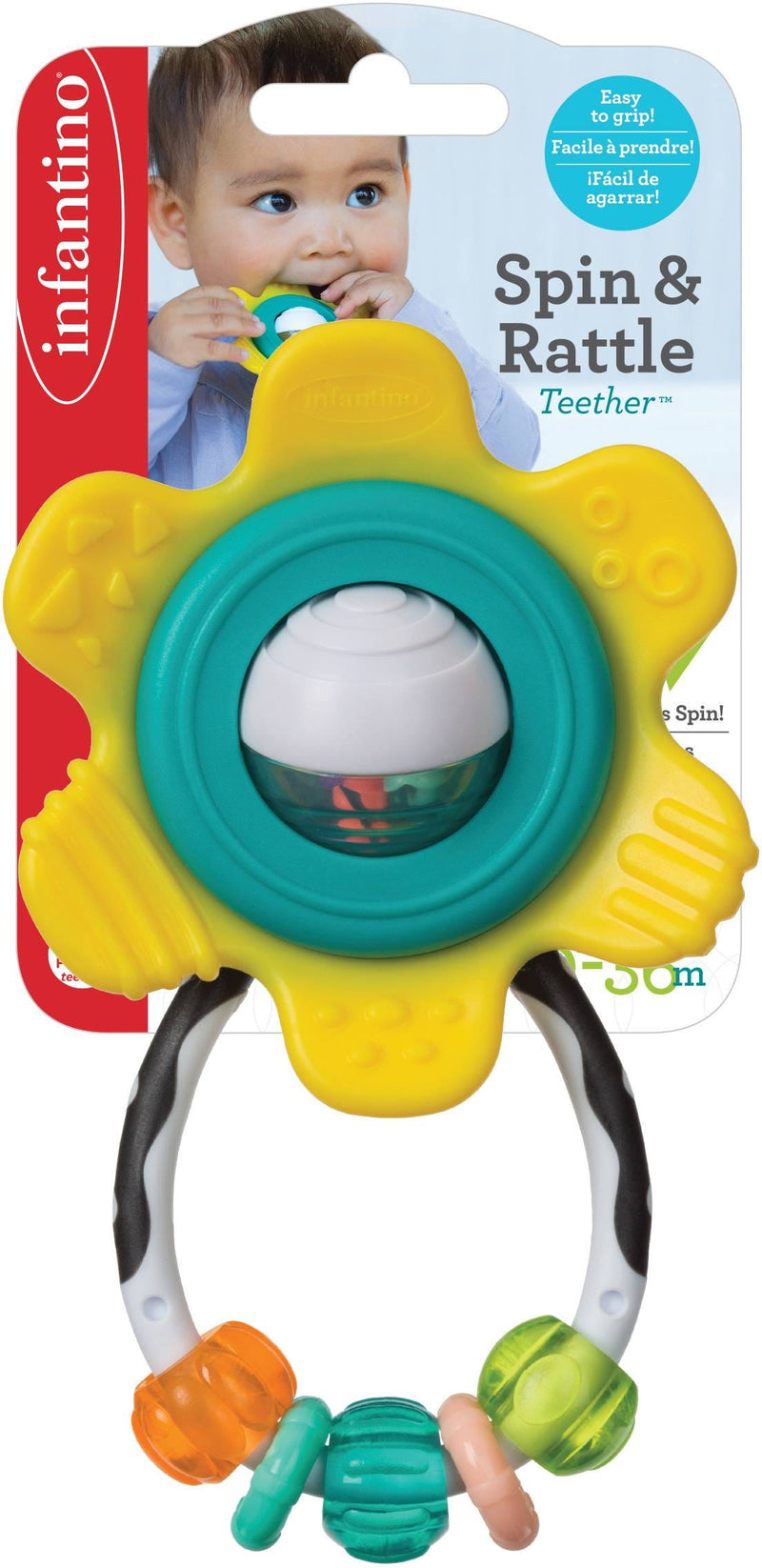 Infantino Spin & Rattle Teether Textured Petals Rainbow Beads 3 Months+