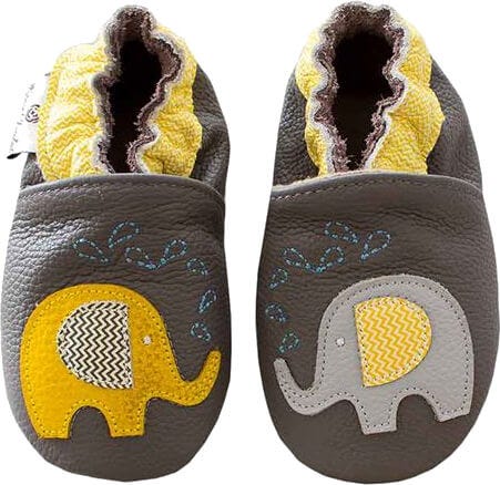 Rose et Chocolat ClassicZ Zig-Zag Elephant Brown Leather Baby Slippers