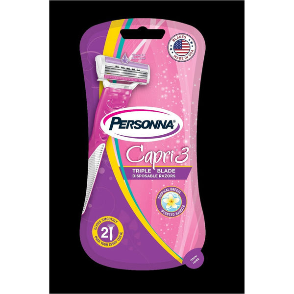 Personna Capri3 Disposable Razors for Women, Triple Ceramic Blades, Vitamin E & Shea Butter Strip, 2 Pack