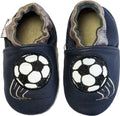 Rose et Chocolat ClassicZ Leather Baby Slippers, Soft Suede Sole, Navy