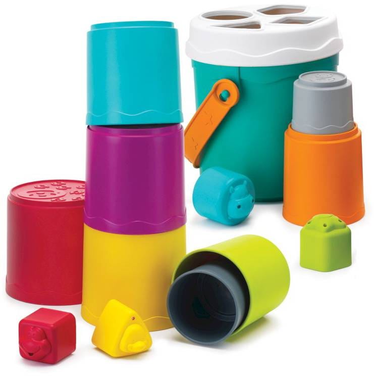 Infantino Shape Sorting Stack 'N Nest Buckets, Stacking and Shape Sorter Toy, 10 Pieces, 6 Months+