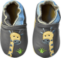 Rose et Chocolat ClassicZ Leather Slippers Giraffe Grey Boys 2-3y