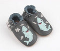 Rose et Chocolat ClassicZ Hungry Shark Grey Leather Baby Slippers, 0-6 Months