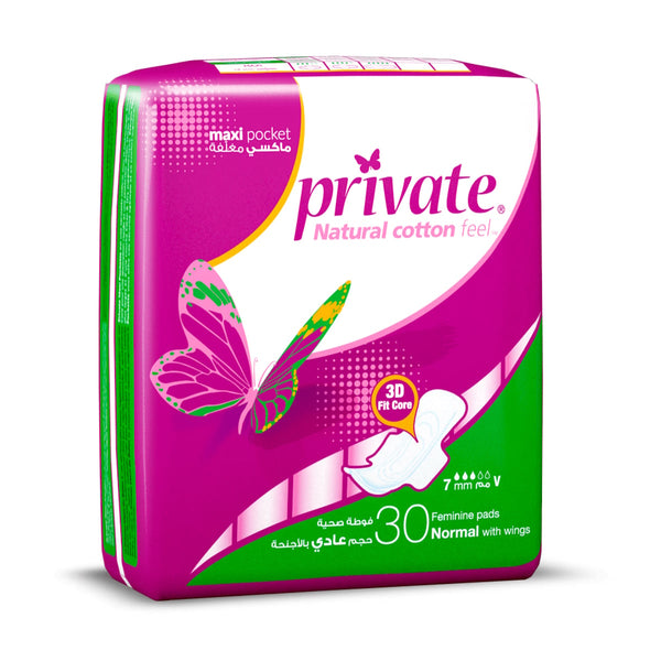 Private Maxi Pocket Normal Pads Cotton-Feel Cover Wings 30 Count