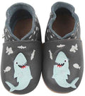 Rose et Chocolat ClassicZ Hungry Shark Grey Leather Soft-Sole Slippers Boys 2-3 Years