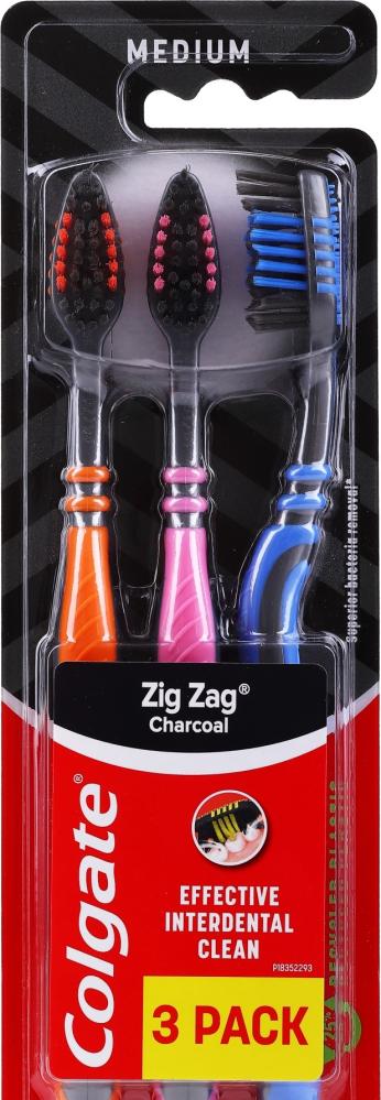 Colgate Zig Zag Charcoal Toothbrushes Soft Bristles 3 Pack