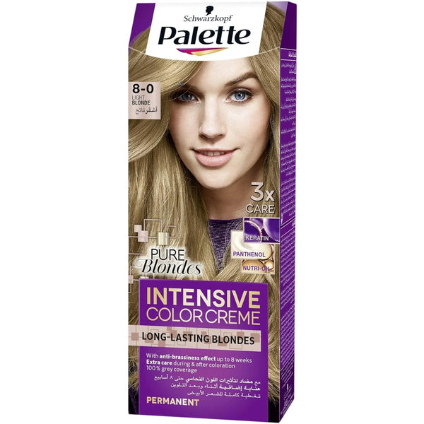 Palette Intensive Color Creme Hair Color 8-0 Light Blonde Permanent Keratin Panthenol Nutri-Oil