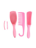 Hair System Pink Hairbrush Set, Detangling Brush, Wide-Tooth Comb and Curl Defining Brush, 3 Pieces