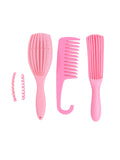 Hair System Pink Hairbrush Set, Detangling Brush, Wide-Tooth Comb and Curl Defining Brush, 3 Pieces