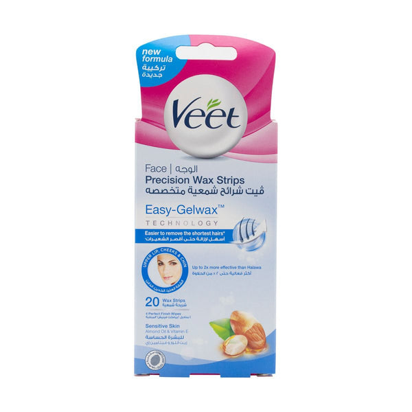 Veet Face Wax Strips Sensitive Skin Almond Oil Vitamin E 20 Pieces