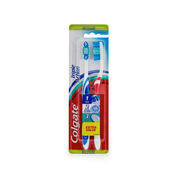 Colgate Triple Action Toothbrush Medium Soft Bristles Tongue Cleaner 1+1 Pack