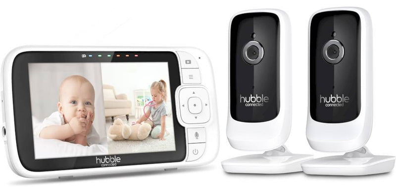 Hubble Nursery View Premium Twin Video Baby Monitor, 5-Inch Split-Screen LCD, Two Cameras