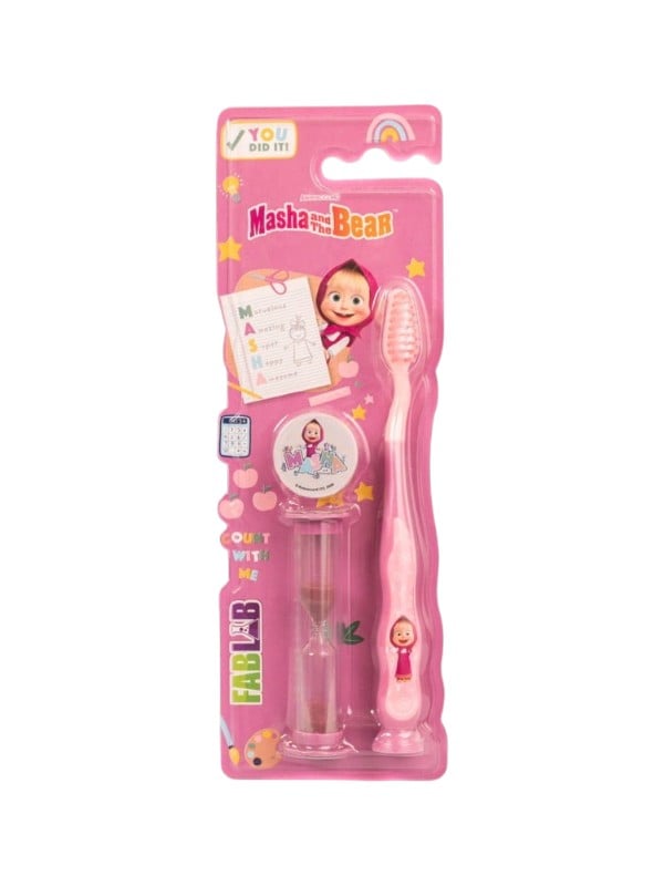 Fab Lab Masha and the Bear Kids Toothbrush with Sand Timer, Soft Bristles, Assorted Colors