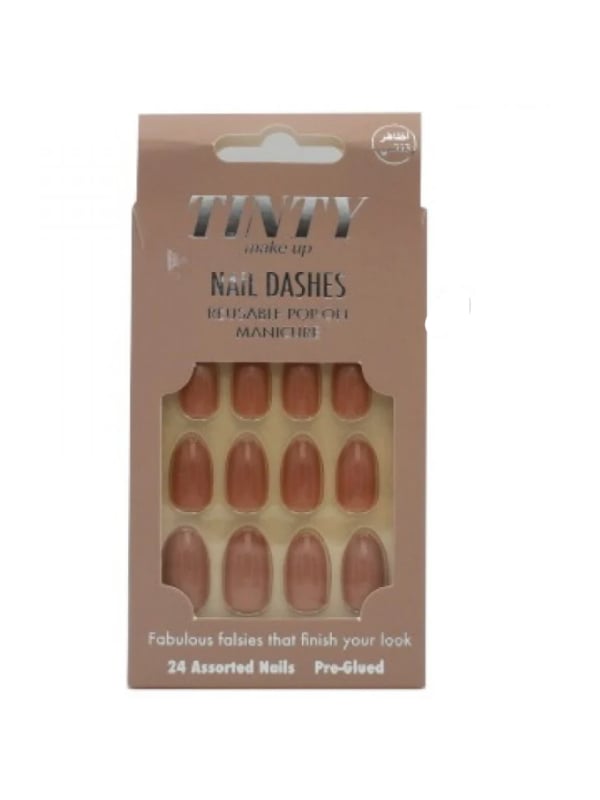 Tinty Press-On Adhesive Artificial Nails, Natural Finish, Model MS12, 24 Pieces
