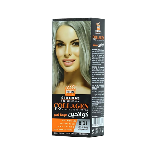 NITRO CANADA Collagen Hair Dye 8.01 Light Ash Blonde 260ml with Developer