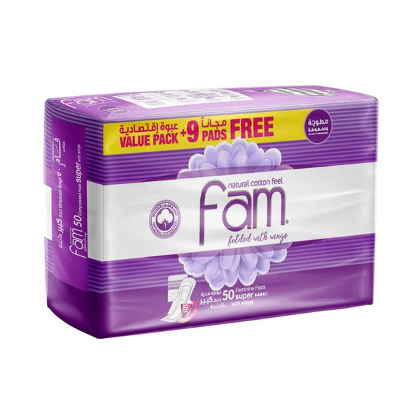 Fam Regular Menstrual Pads Extra Thin With Wings, Cotton Feel, 20 Pieces