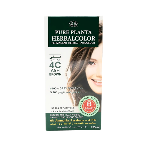 Pure Planta 4C Ammonia-Free Hair Dye Ash Brown Color Kit, 135ml