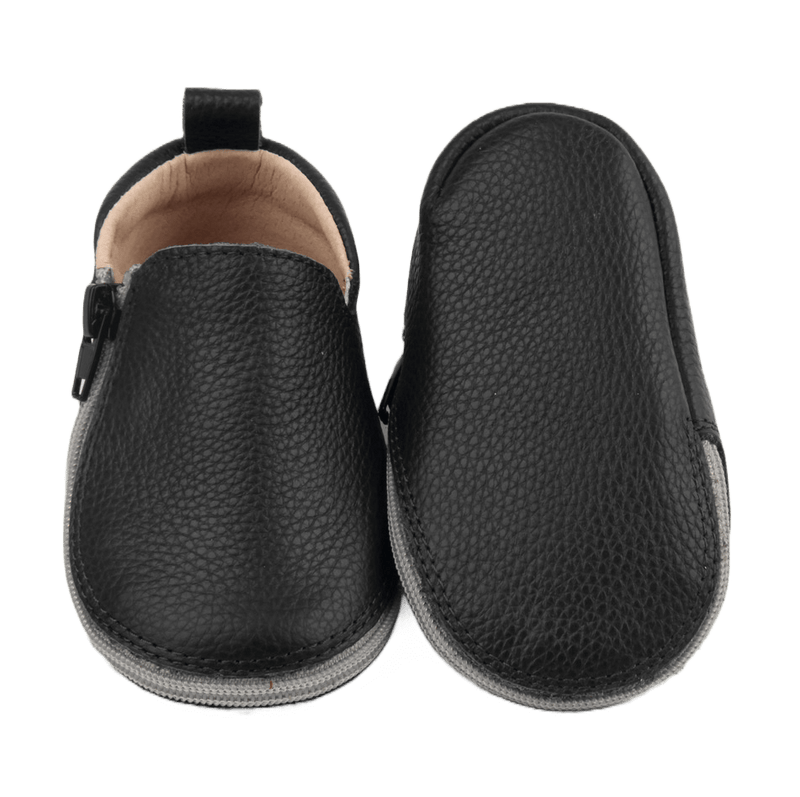 Rose et Chocolat Zipper Baby Shoes Rubber Soles Black
