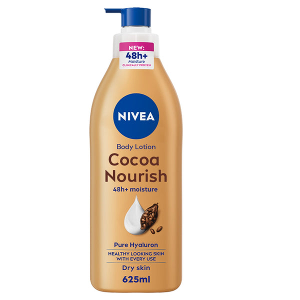 NIVEA Cocoa Nourish Body Lotion, Cocoa Butter and Vitamin E, Dry Skin, 48H Moisture, 625ml