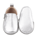 Rose et Chocolat RCZS 04 Zipper Shoes Leather Silver Rubber Soles, Size 20-21, 6-12 Months