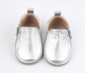 Rose et Chocolat RCZS 04 Zipper Shoes Leather Silver Rubber Soles, Size 20-21, 6-12 Months