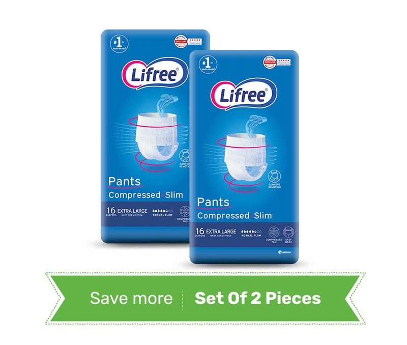 Lifree Slim Culotte Adult Diapers XL, Japanese Technology, Up to 3-Cup Absorbency, 16 Pieces Pack of 2