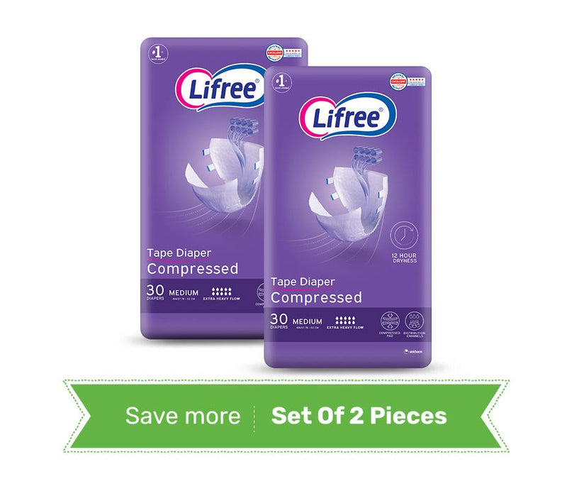 Lifree Adult Open Tape Medium Absorbent Diapers, 30 Pieces, Pack of 2