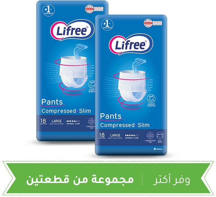 Lifree Adult Diaper Culotte Large Pull-Up Pants 36 Pieces, 2 Packs of 18