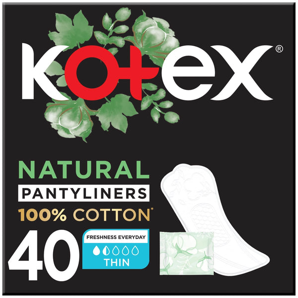 Kotex Daily Protect Thin Cotton Panty Liners, Hypoallergenic, Individually Wrapped, 40 Pieces