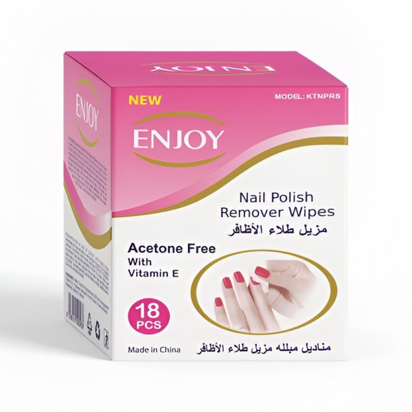 Enjoy Nail Polish Remover Wipes Acetone-Free with Vitamin E, 18 Pieces