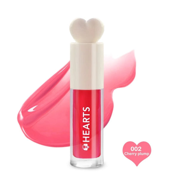 Hearts Lip Gloss Cherry Plump 002 Creamy Gloss Finish Vitamin E Jojoba Oil