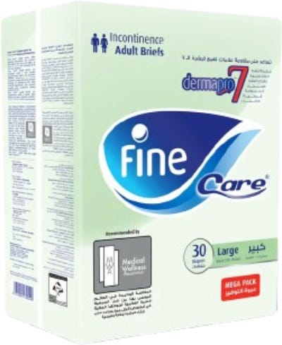 Fine Care Adult Diaper Briefs Large, 30 Pack with DermaPro7 Technology