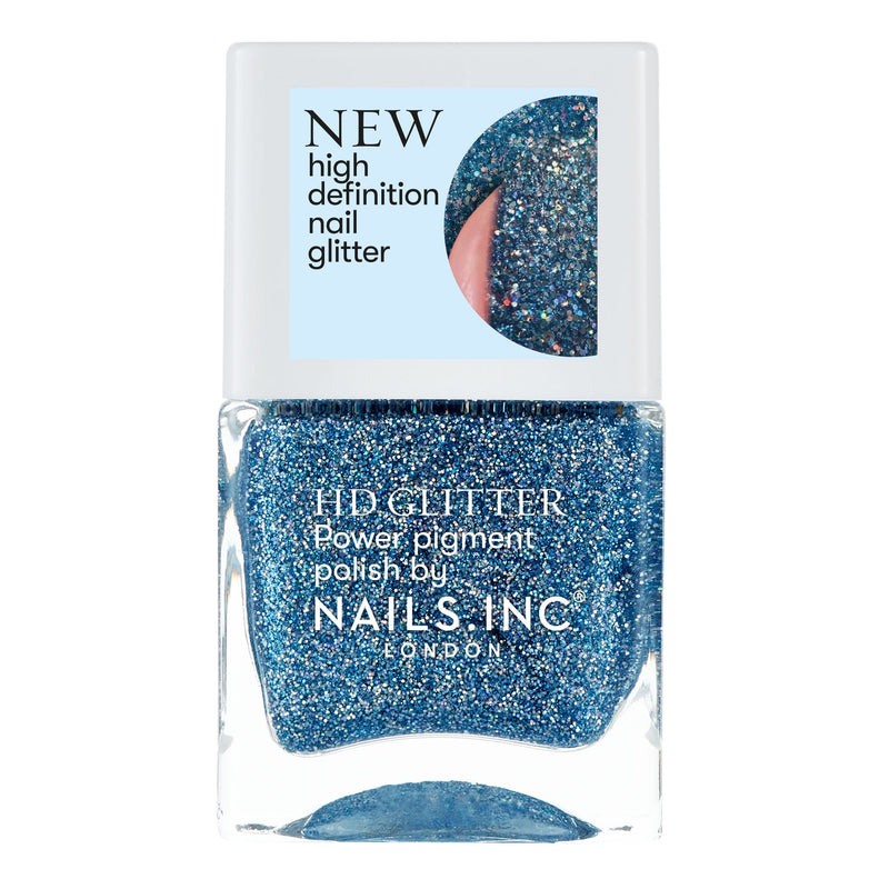 Nails Inc High Voltage Vibes HD Glitter Blue Nail Polish, Reflective Glitter Finish