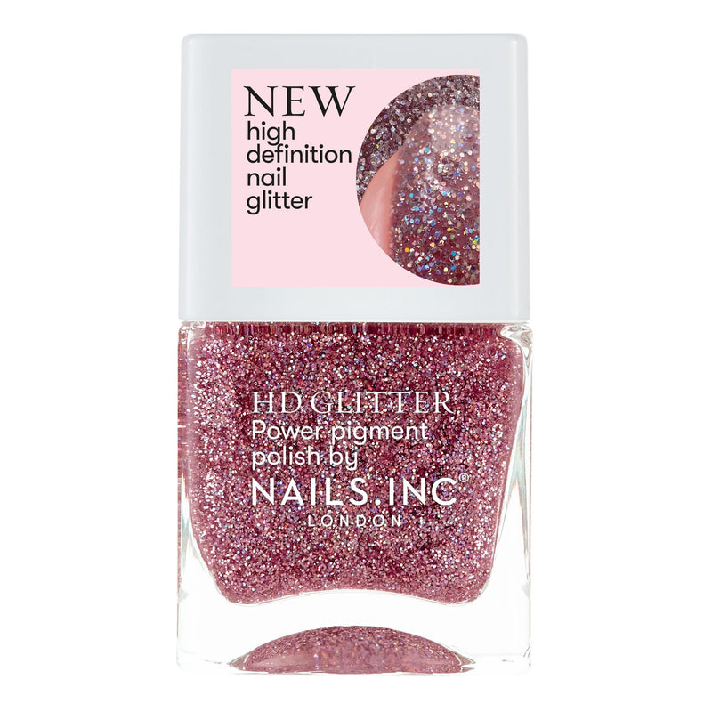 Nails Inc HD Glitter Pink All Amped Up Nail Polish Reflective Glitter Finish
