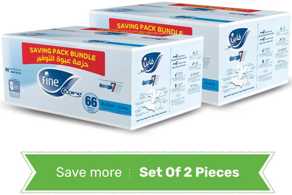 Fine Adult Diapers Medium DermaPro7 Absorbency 66 Pieces Pack of 2