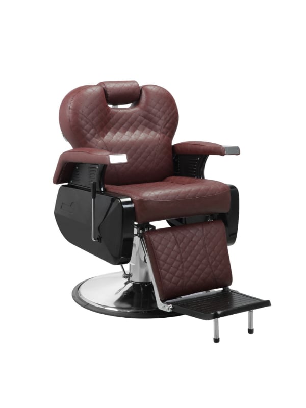 Salon System Audi Men's Barber Chair Burgundy Leather Hydraulic Reclining 360