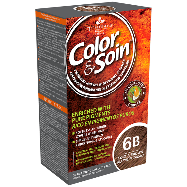 Color & Soin Permanent Hair Color Cream Cocoa Brown 6B Vegetable Proteins 135 ml
