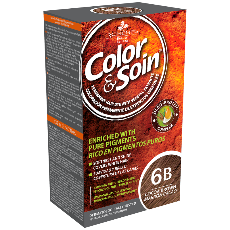 Color & Soin Permanent Hair Color Cream Cocoa Brown 6B Vegetable Proteins 135 ml