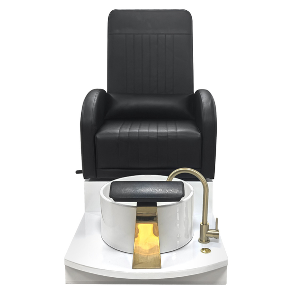 Salon System Pedicure Chair Black Synthetic Leather White Base Ceramic Basin
